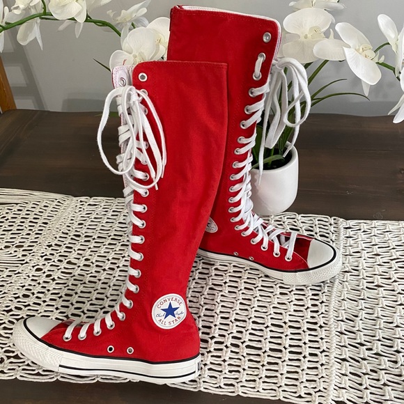 red converse knee high sneakers